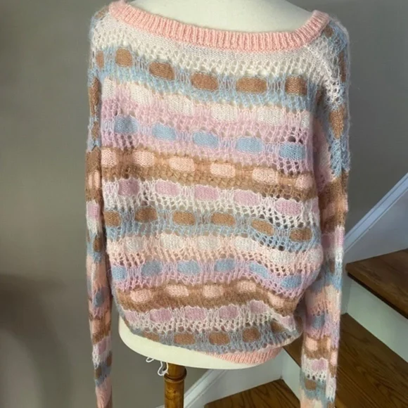 Anthropologie Lineamaglia Pink Crochet Sweater M/L - Picture 10 of 13